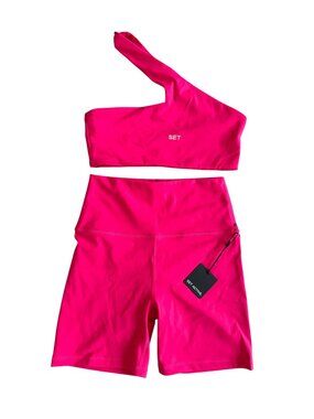 SET Active One-Shoulder Sports Bra & High-Waist Bike Shorts - Hot Pink